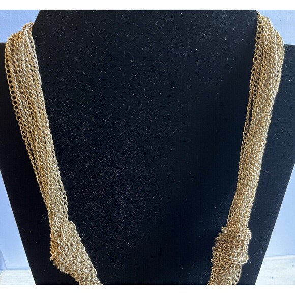 Multi Strand Gold Tone 3 Knots Chain Necklace 21" - Picture 4 of 6